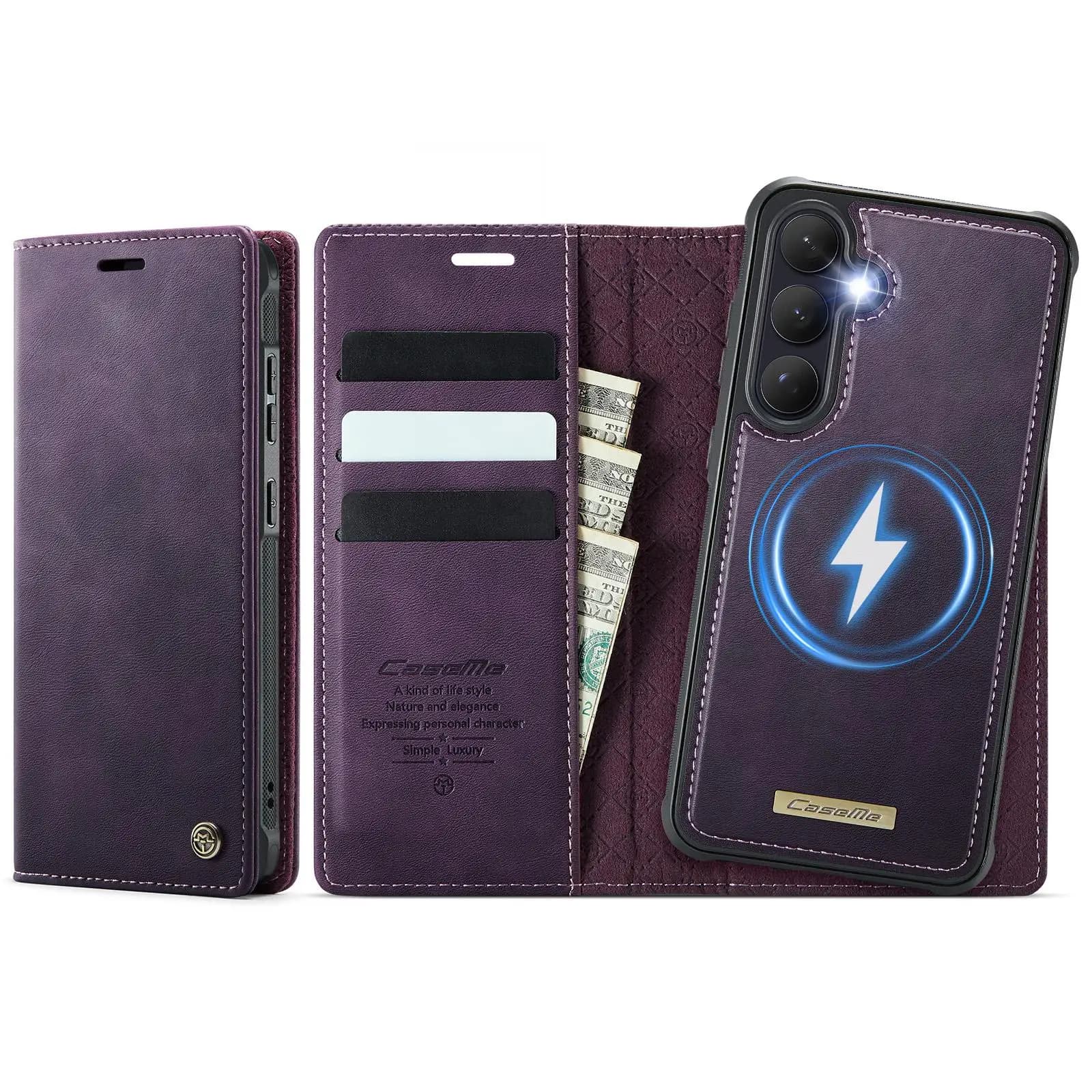 For Galaxy S26 FE 5G CaseMe C49 Magnetic RFID Blocking Detachable Wallet Leather Phone Case(Purple)