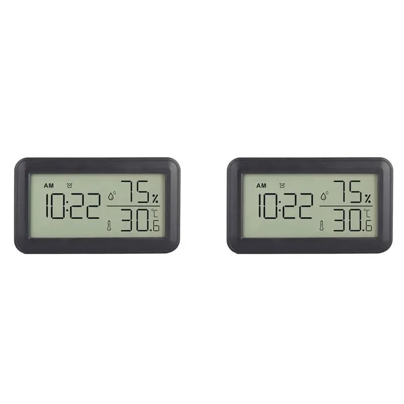 Termometro Igrometro ABAH-2X per Interni con Sveglia, Termometro Digitale LCD, per Stanza, Soggiorno, Cantina (Nero)