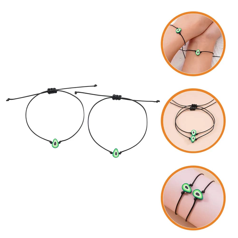 Set di 2 braccialetti a tema avocado, gioielli intrecciati per l'amicizia, per donne e adolescenti, idea regalo, regolabili, comodi e leggeri