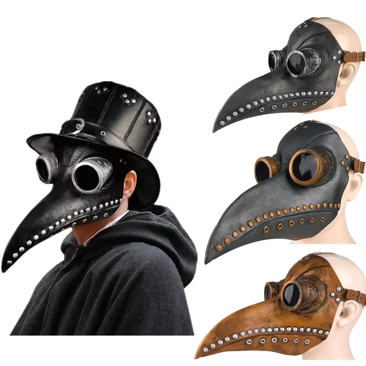 PU Leather Halloween Plague Doctor Masks Medieval Steampunk Mask for Face Fashion Bird Beak Mask Halloween Cosplay Prop Mask