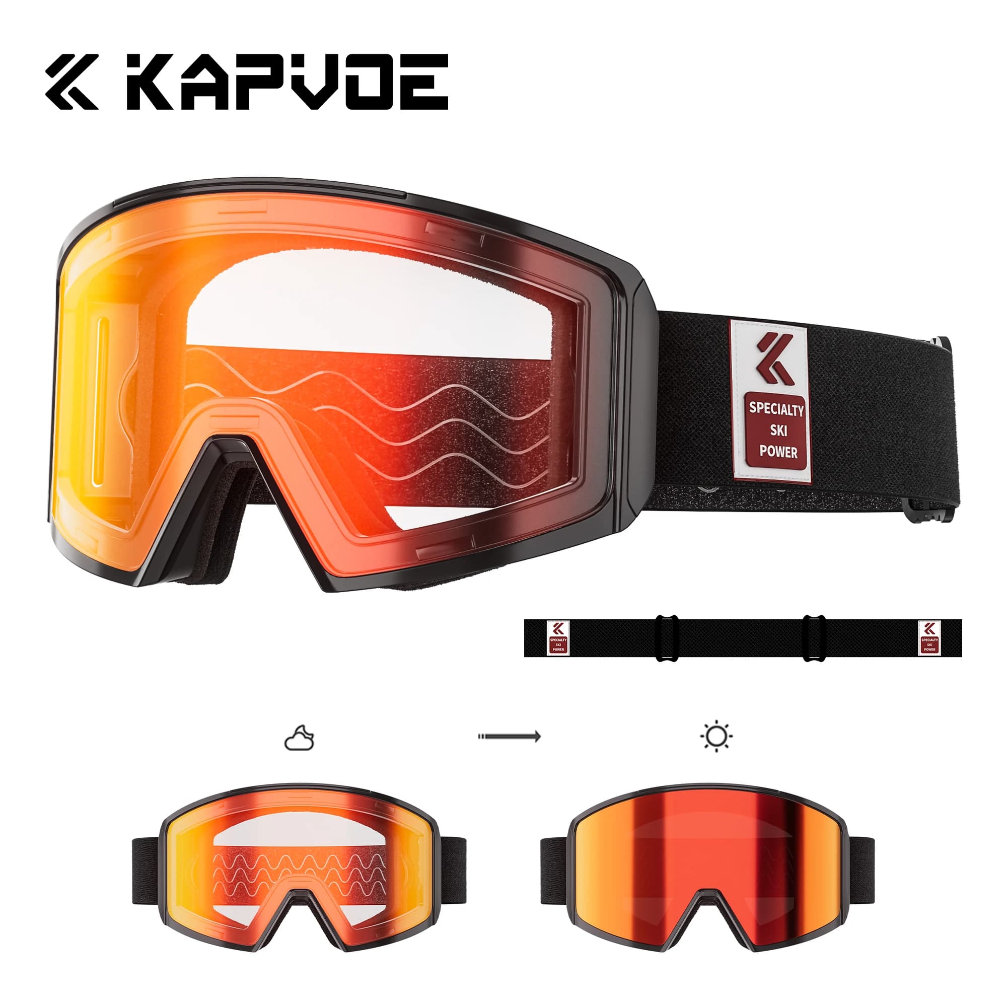 KAPVOE Occhiali da sci fotocromatici per esterni Uomo Snowboard Inverno Neve Occhiali traspiranti Donna HD UV400 Lenti di attrazione magnetica Nuovo