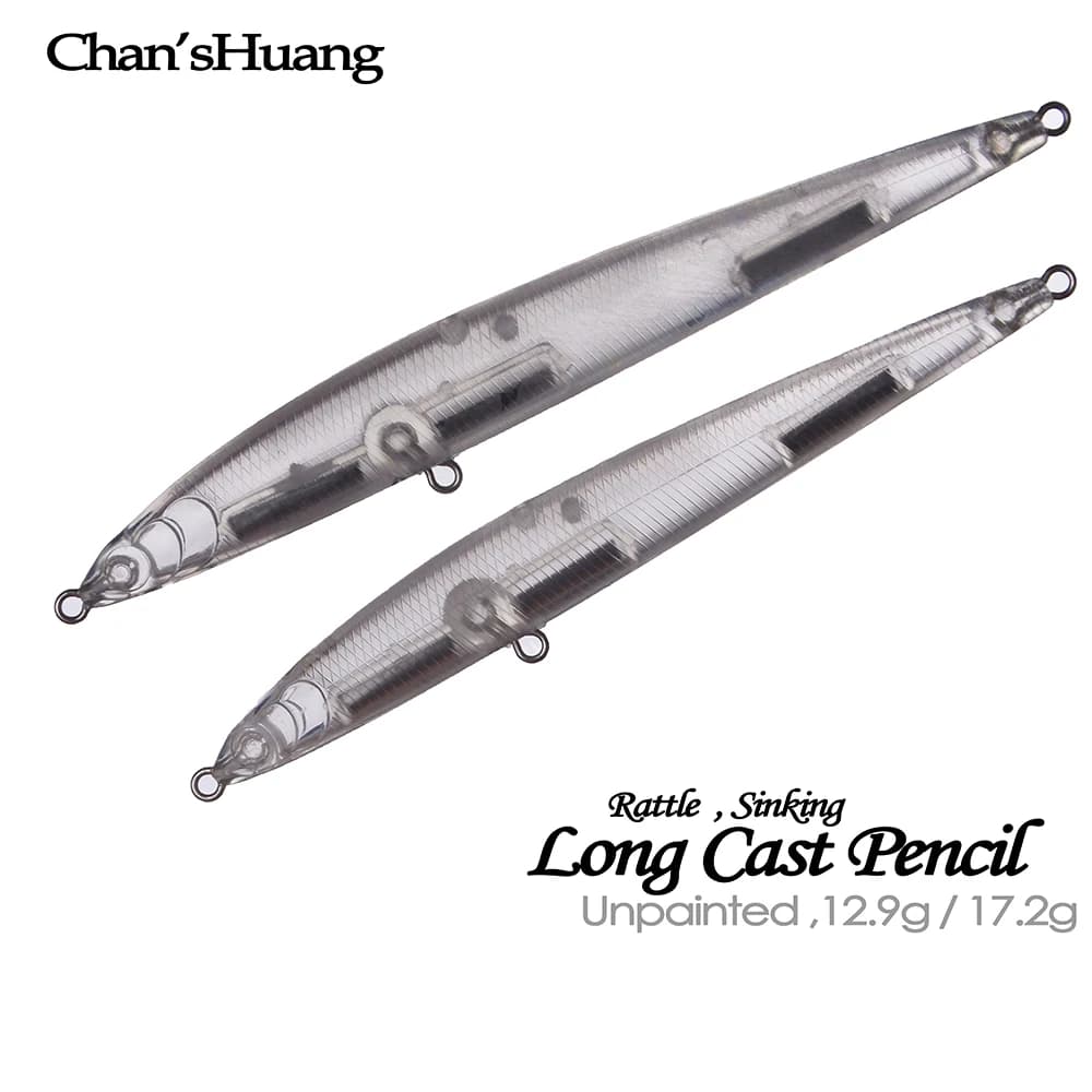 Chan’sHuang 10PCS Unpainted Blanks Bait 12.9g/17.2g Long Cast Sinking Pencil Rattle DIY Artificial Fishing Lure