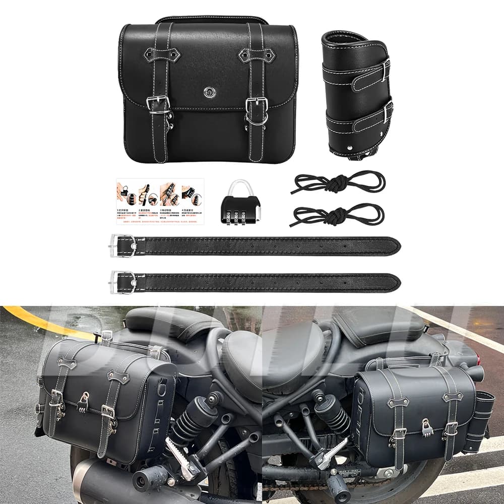 Borsa laterale per moto Borse per attrezzi laterali per moto in pelle PU con serratura per Harley Sportster XL 883 1200 Honda Yamaha Suzuki