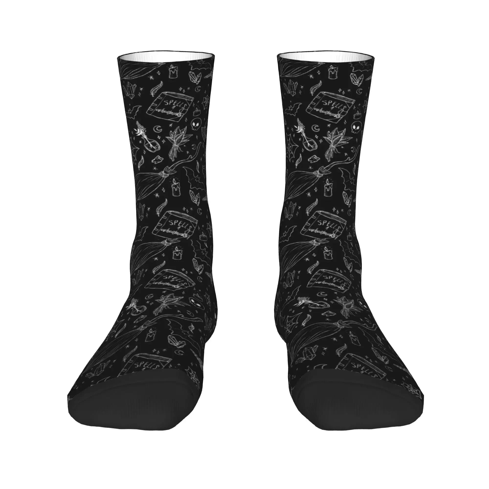 Witch Halloween Spooky Ghosts Bats Dress Socks Men Women Warm Fashion Crew Socks
