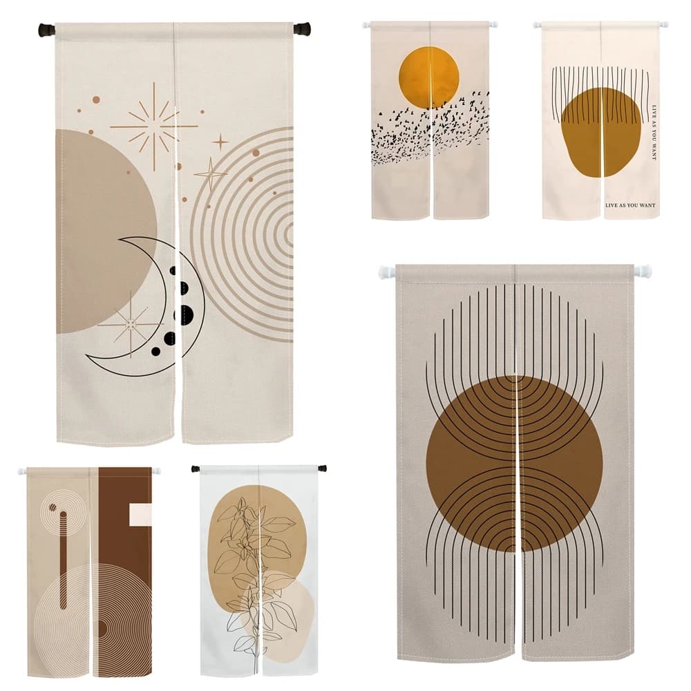 Nordic Partition Noren Door Curtain Sun Moon And Geometric Design Decorative Hanging Panel For Living Room Bedroom Home Decor