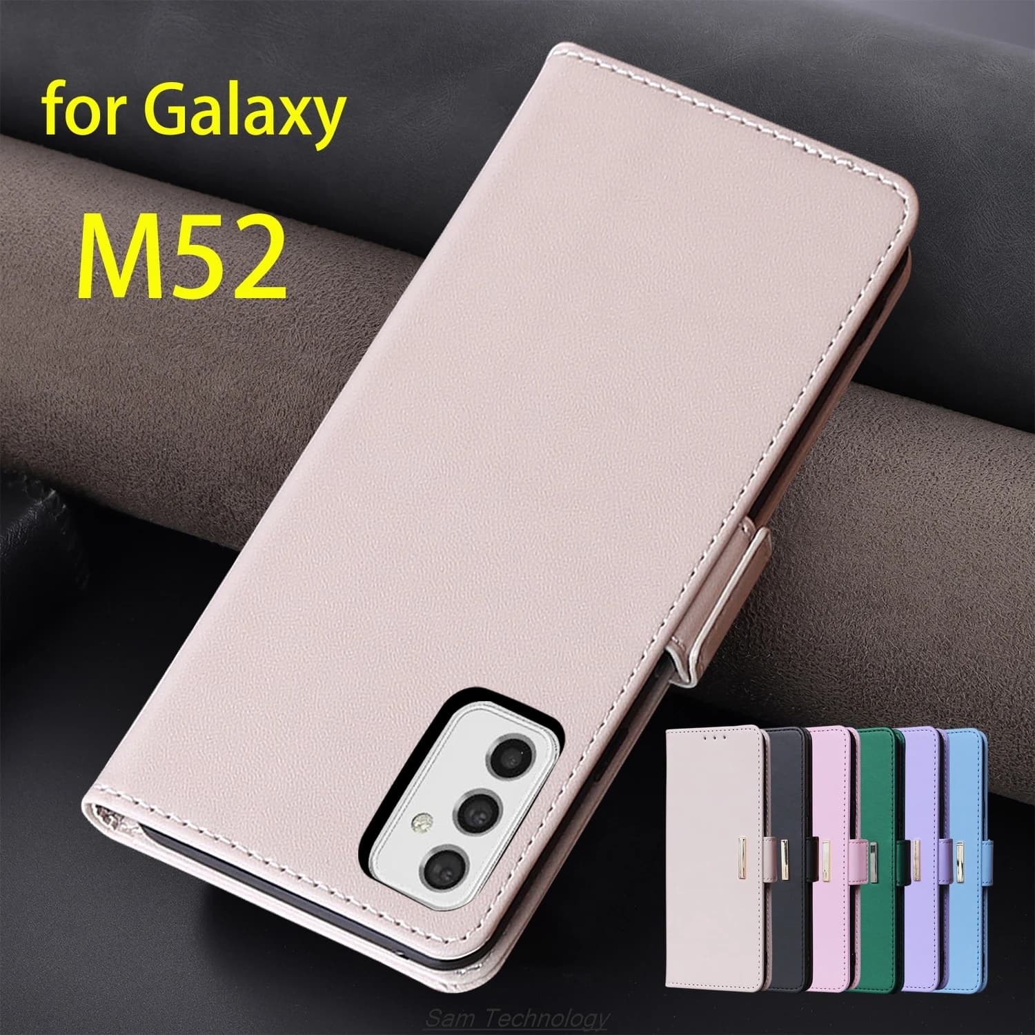 Custodia in pelle con fibbia magnetica per Samsung Galaxy M52 5G 6.7 "Braccialetto RFID BLOCCO Flip Cover femminile Semplice Capa Fundas Coque