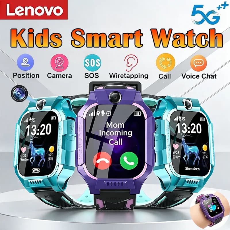 Lenovo 2026 New 5G Waterproof Kids Smart Watch SOS GPS Tracker Sim Card Call Camera Child Watch Gift for Boys Girls iOS Android