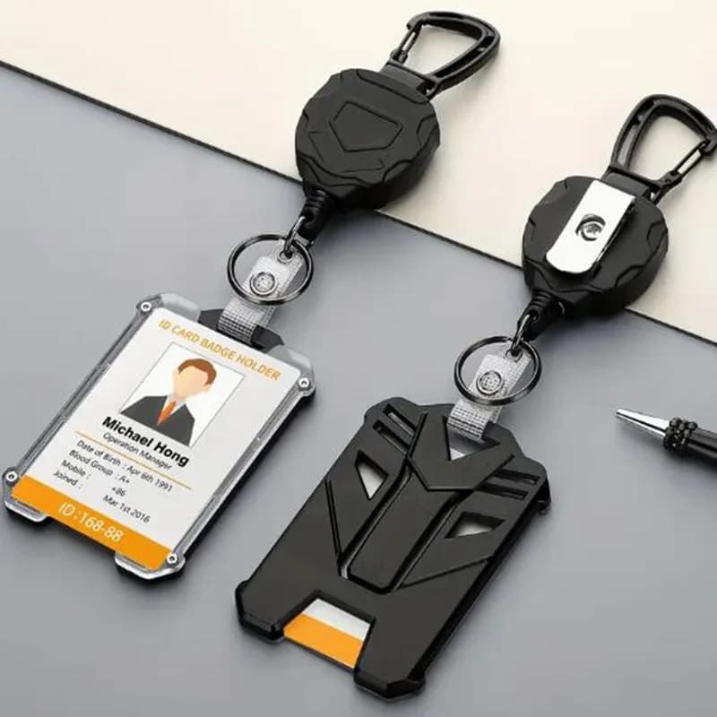Retractable Badge Door with Card Cover, Credit Card Holder, Bus Subscription Door, Identity Document Clips, for Work, Office, School