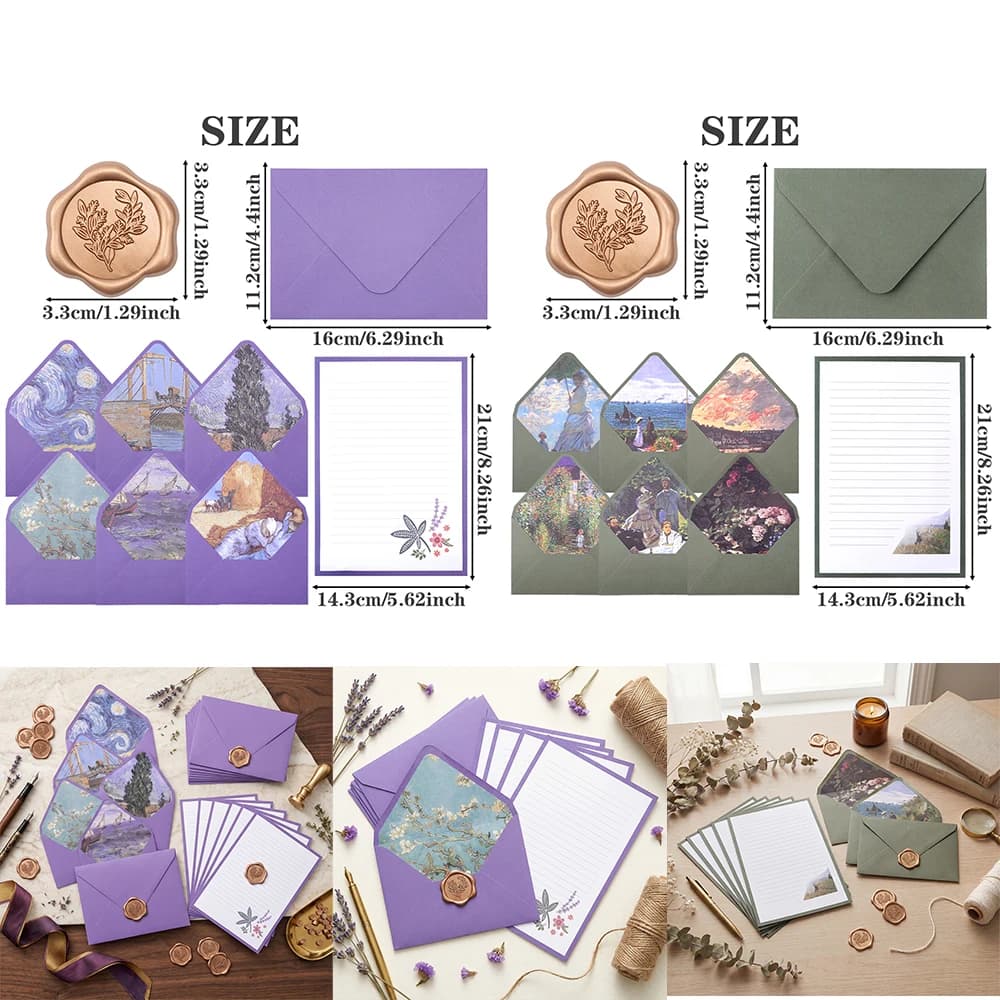 6 of Letter Paper and 10 Envelopes Chinese Style Antique Retro A5 Oil Painting Set for DIY Scrapbooking Greeting Cards Craft