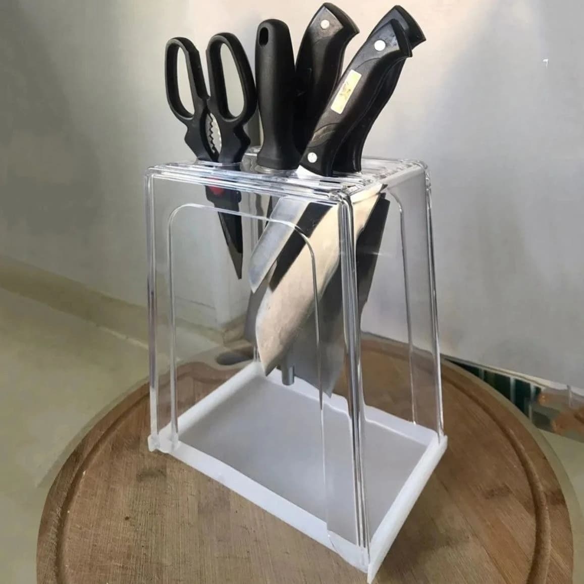 Dual Purpose Acrylic Knife Block Clear Visible Design Rust Mildew Proof Wall Mount Countertop Kitchen Knife UtensilStorageHolder