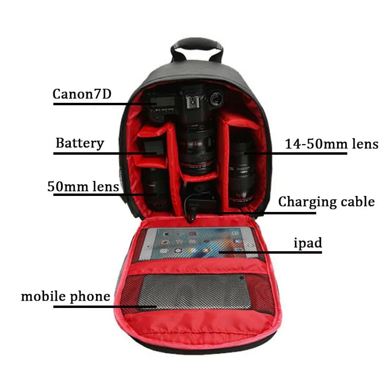 JINNUOLANG Zaino per fotocamera impermeabile Borse per foto digitali per Canon Nikon Sony Xiaomi iPad DSLR Borsa per lenti per treppiede da viaggio portatile