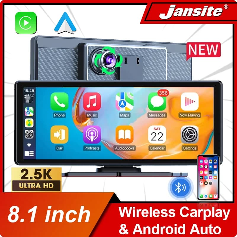 Dash Cam da 7/8,1 pollici 2.5K + 1080P Carplay Android Auto Navigazione GPS Schermo IPS Auto DVR IR Visione notturna 24 ore Monitor di parcheggio