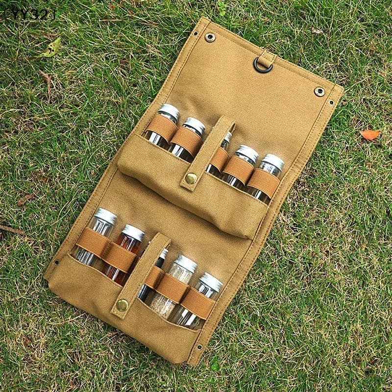 1 Set Multi Compartment Seasoning Storage Pouch Outdoor Camping Picnic Barbecue Seasoning Spice Bottle Storage Bag〔YY32〕