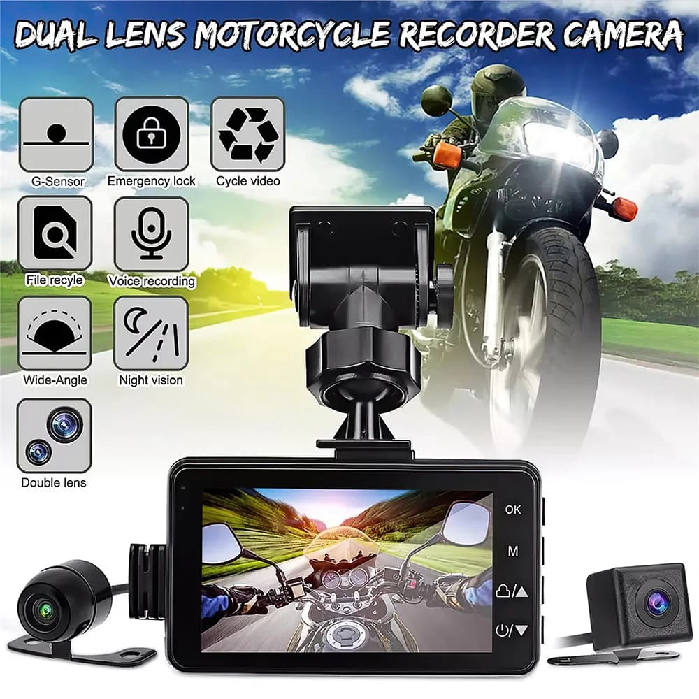 Moto 1080P DVR Dash Cam Double Video Front Poster with High Definition Screen 3 '' Loop Recorder in Bicycle Cycle Guide