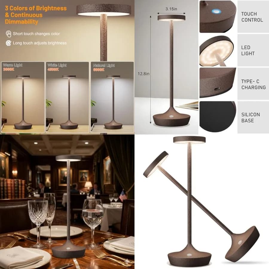 Lampada da Tavolo Ricaricabile Senza Fili, Lampada da Scrivania a LED con Batteria da 6000mAh, Lampada Portatile in Metallo con Controllo Touch e 3 Livelli di Dimmerazione, Impermeabile