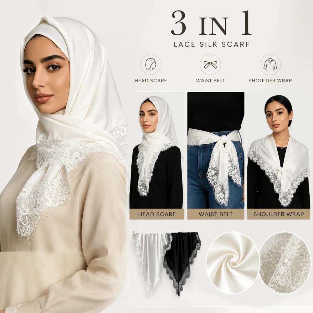 Fashion Solid Color Square Scarf Lace Trim Smooth Shawls Sun-Protection Satin fiber Foulard Oversides Beach