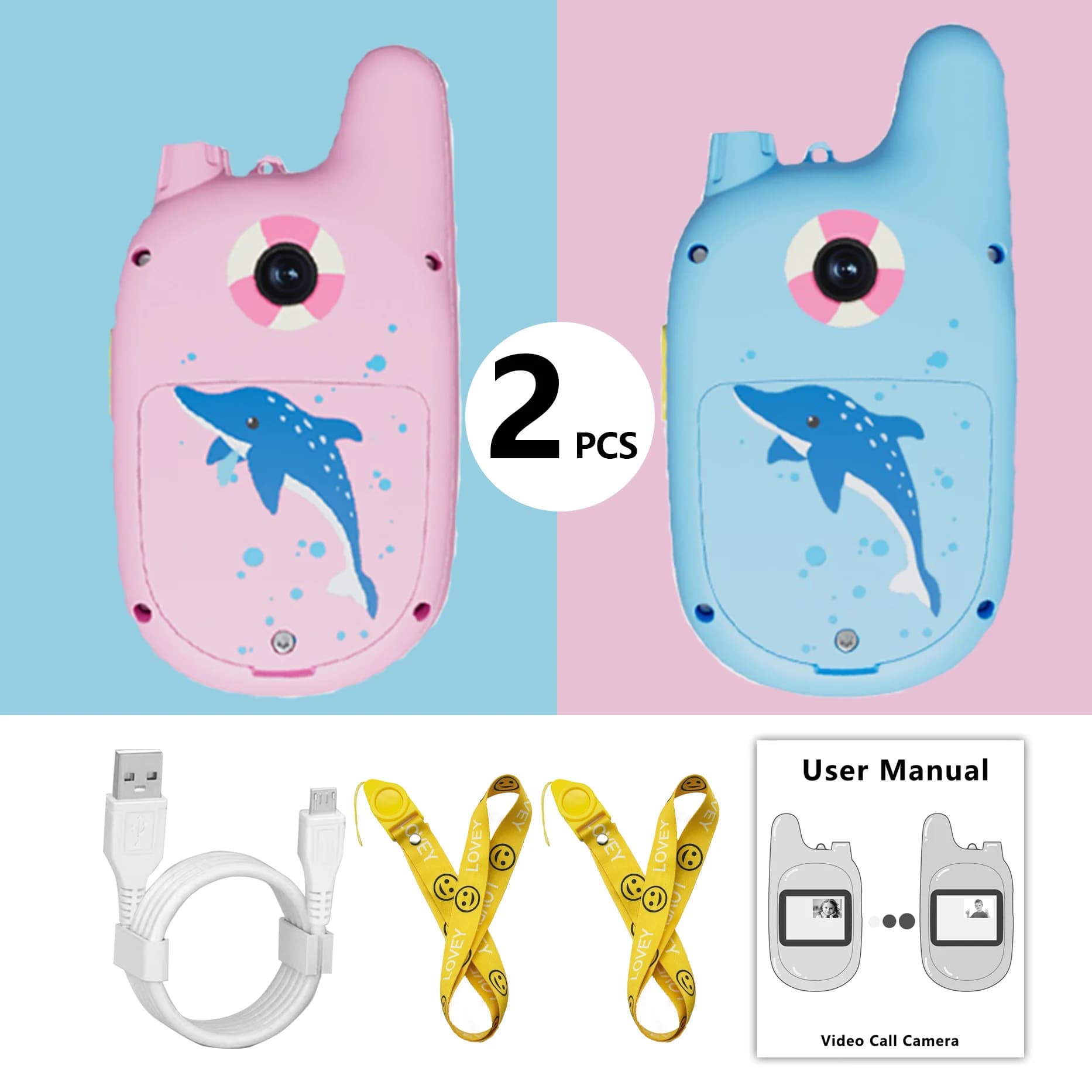Set walkie-talkie video per bambini da 2 pezzi, radio bidirezionale dual-wireless, lungo raggio 700 m, ideale per ragazzi e ragazze dai 4 anni in su