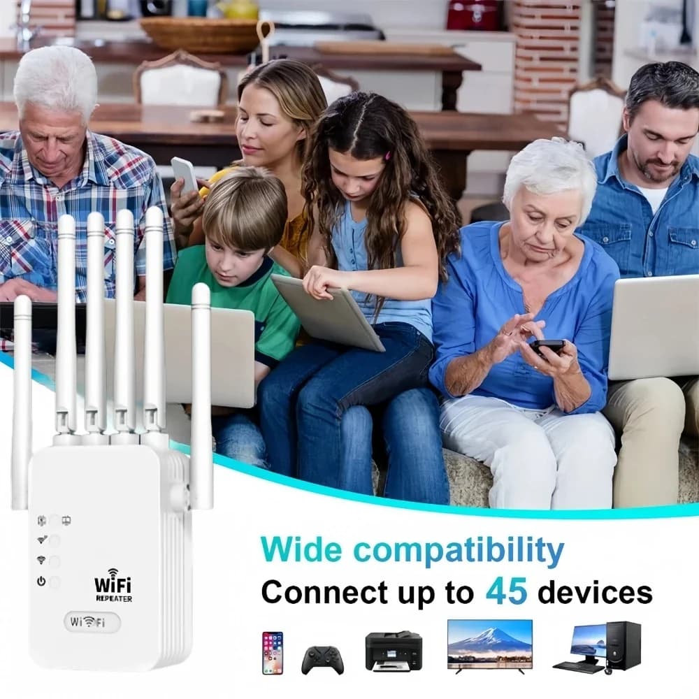 Ripetitore WiFi Estensore WIFI wireless 1200Mbps Ripetitore WiFi Amplificatore di rete 2.4G/5G 360 ° Segnale a copertura totale per ufficio domestico