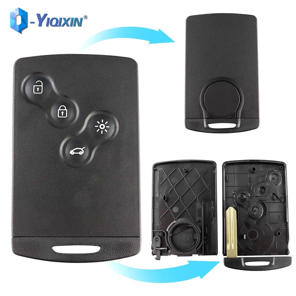 Smart Card a 4 pulsanti per Renault Koleos Megane 2 3 Laguna III Fluence Scenic Clio Captur Chiave a distanza Shell No Logo Lama non tagliata
