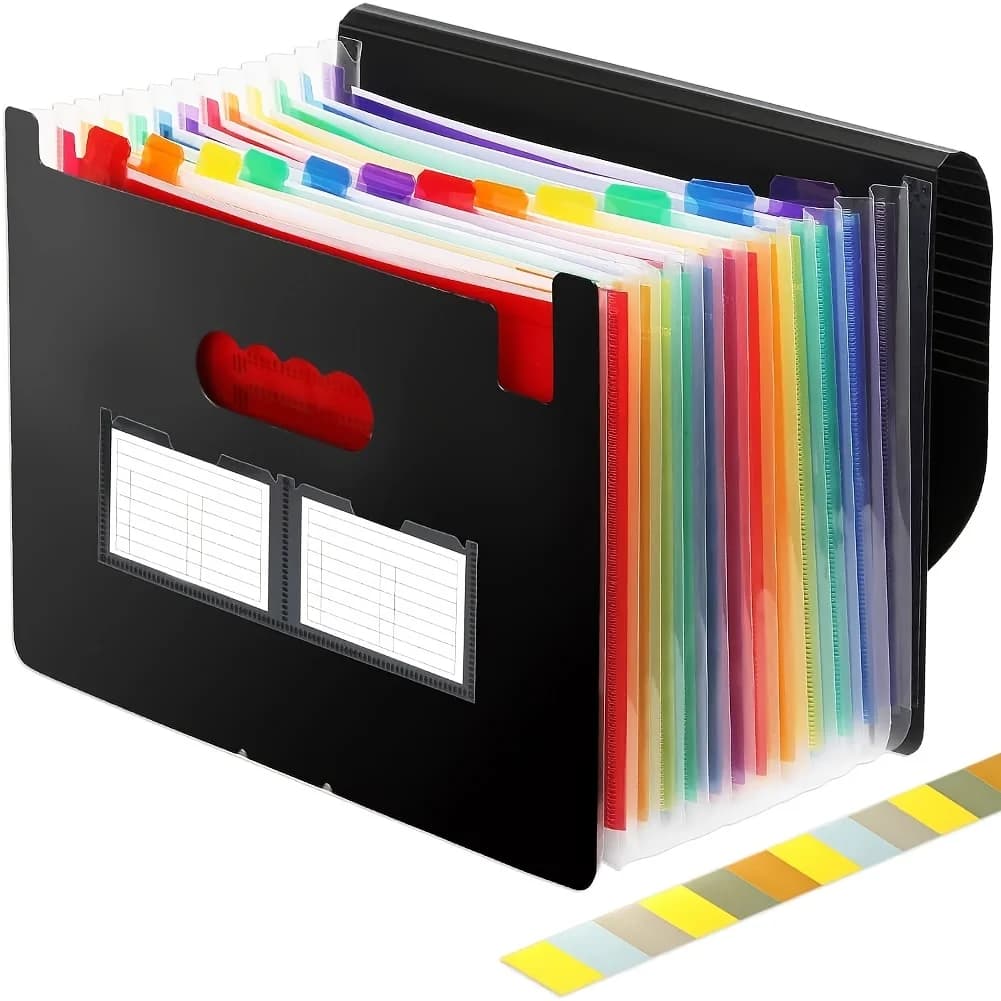 Cartella Espandibile, Organizzatore di Documenti Portatile A4 con 13/24 Tasche a Fisarmonica e Linguette Colorate, per Studenti