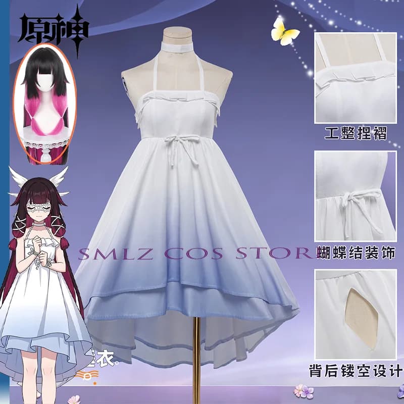 Game Genshin Impact Cosplay Costume Columbina Pajamas Starry Sky Dress Party Play Outfit and Wig Prop