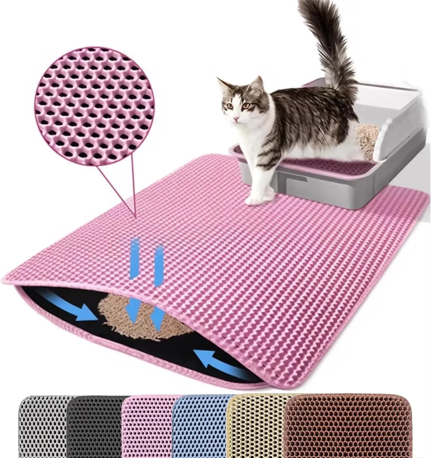 Estera de arena para gatos, doble capa, antideslizante, caja de arena para mascotas grande, estera con filtro, resistente al des