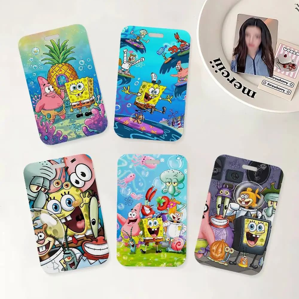 Porta badge identificativo Anime S-SpongeBob S-SquarePants con cordino da collo per ufficio, scuola, porta tessere e credenziali