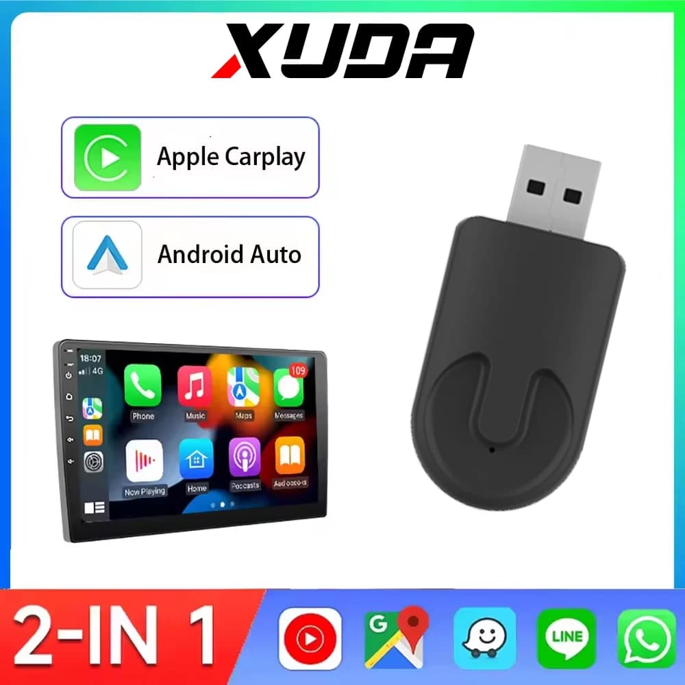 Adattatore XUDA 2in1 da Cablato a Wireless per CarPlay e Android Auto, Compatibile con Stereo Auto OEM, Plug and Play USB
