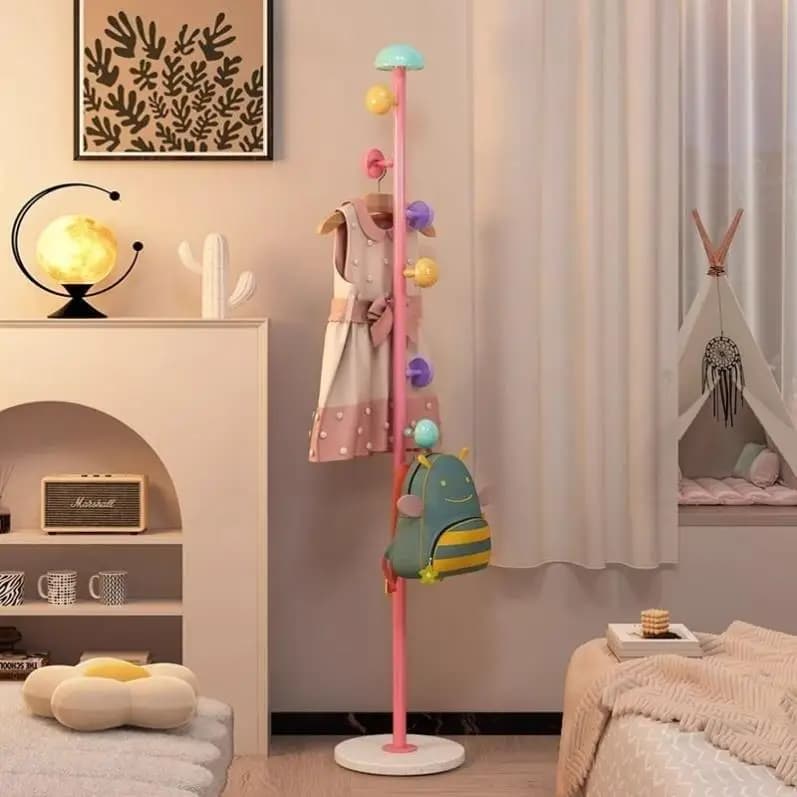 Ground mushroom coat hanger for children, for living room and domestic use, resistant hook for coats, storage bag holder