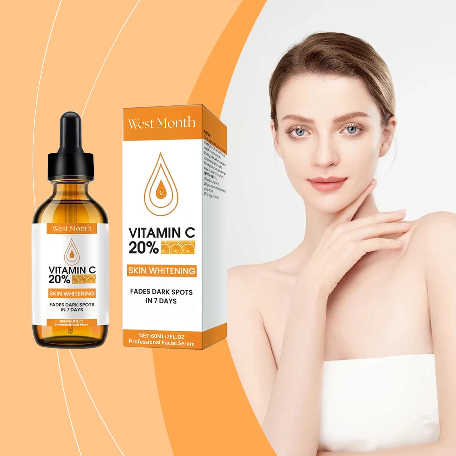 60ml Vitamin C Serum, Gentle Moisturizing Hydrating Moisturizing Daily Skin Care Skin Beauty Serum