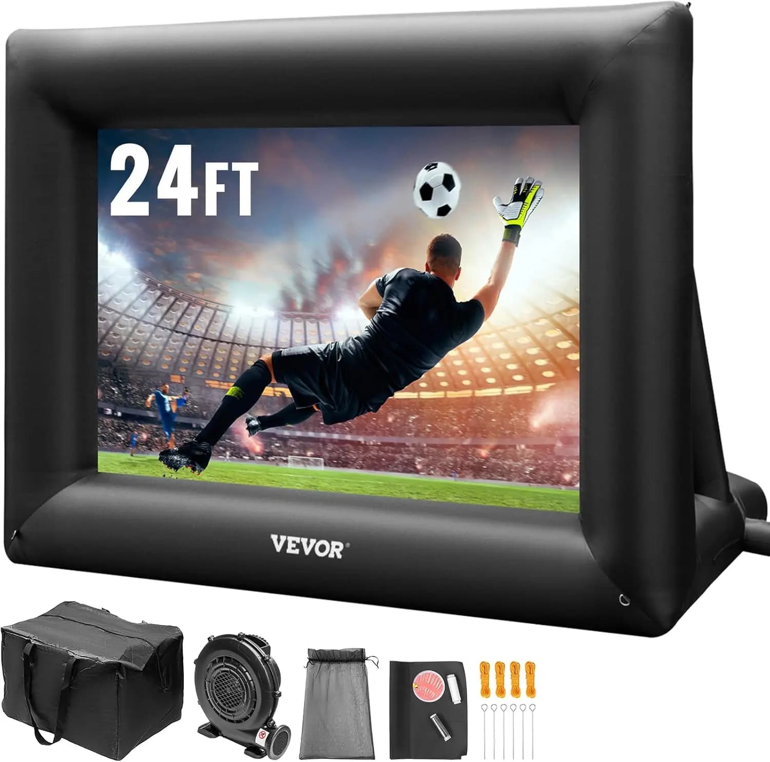 Schermo Gonfiabile per Proiettore da Esterno con Ventilatore da 350W, Tessuto Oxford, Supporta Proiezione Frontale/Posteriore, Nero