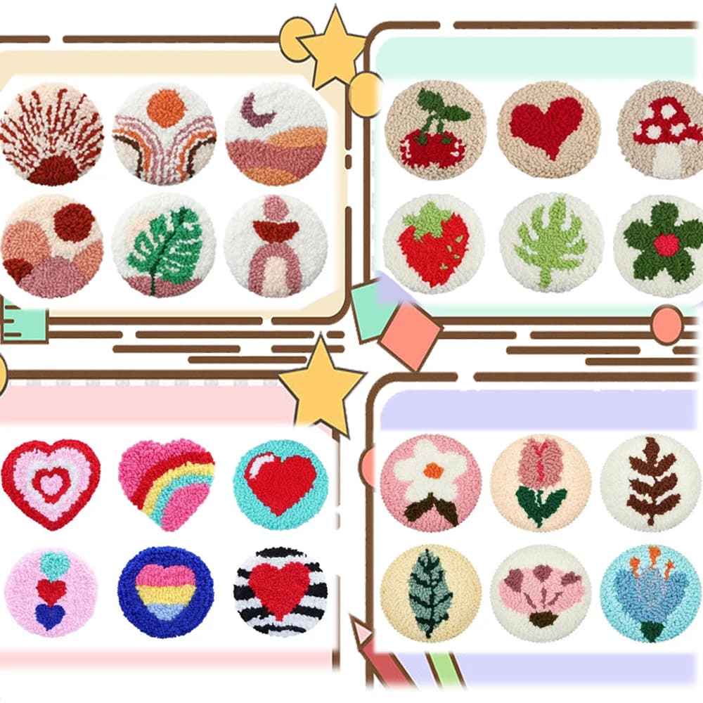 SDOYUNO 6 Pcs Punch Needle Coaster Kit DIY Tufted Flower Drink Coaster Set Rug Hooking Kit With Yarn Beginner Needlework Craft