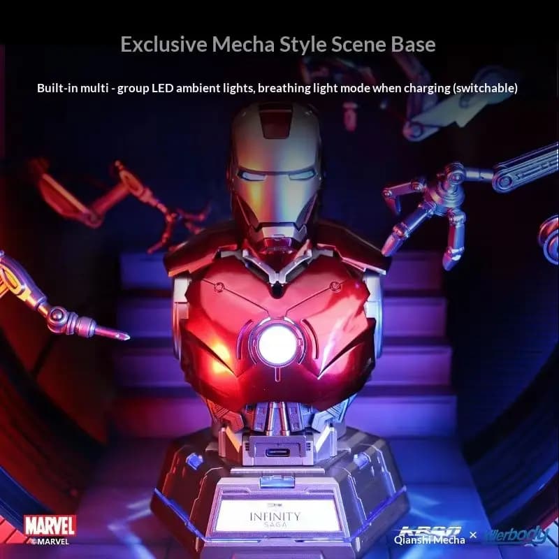 Killerbody Marvel Iron Man Mk3 Bust Stazione di Ricarica PD 65W Multi-Porta Caricatore Rapido da Scrivania per Ufficio e Casa, Modello da Collezione per Adulti