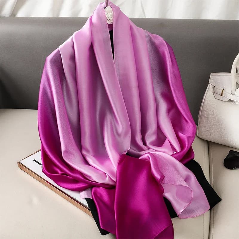 Sciarpa di seta sfumata di lusso Donna Marca Solid Femme Scialli Avvolge Bandana Testa Foulard Moda Lady Hijab Poncho da sposa 2023