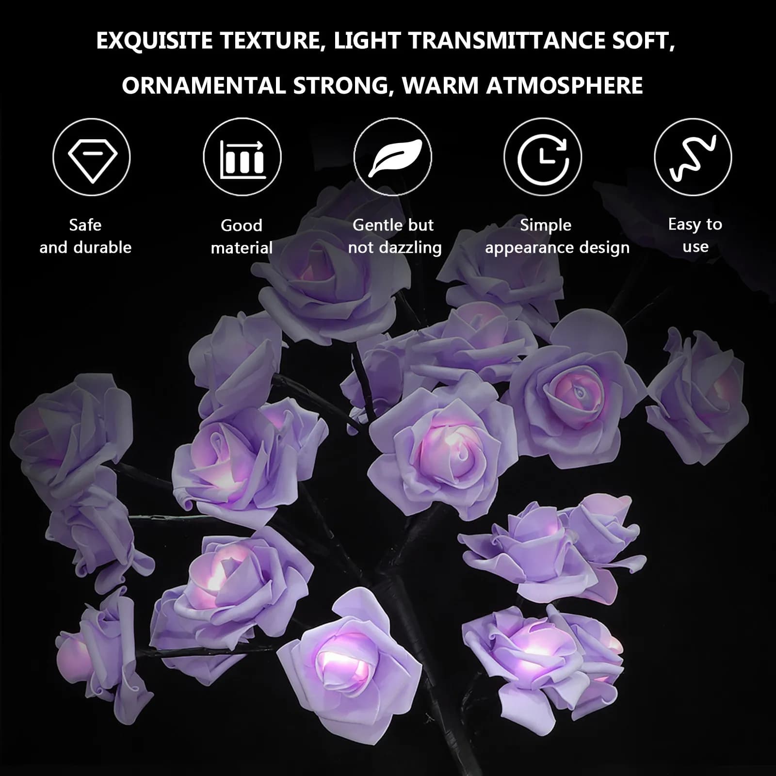 Lampada Albero delle Rose LED, Luce Decorativa a Forma di Fiore per Camera da Letto, Scrivania, Decorazione d'Interni, Illuminazione Calda, Lampada Decorativa per Casa