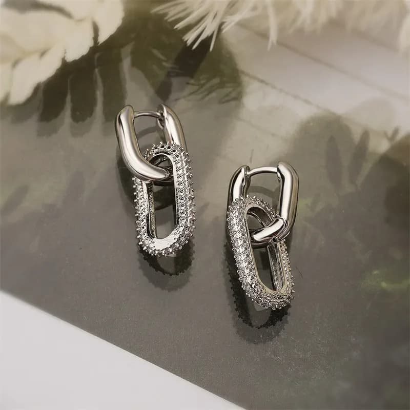 Geometric Earrings with Glossy Rhinestones Earrings Double Elliptical Ring Fashionable Luxury Women's Fashion Accessories