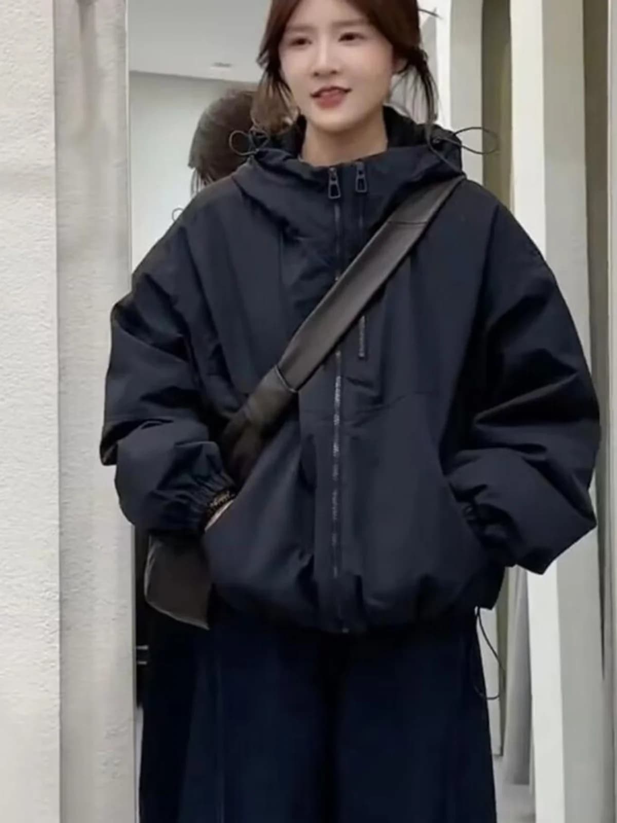 Women's Short Thickened Cotton Jacket Double Zipper Loose Slimming Casual Top Winter Fashion plus Size Coat Hooded Long Sleeve