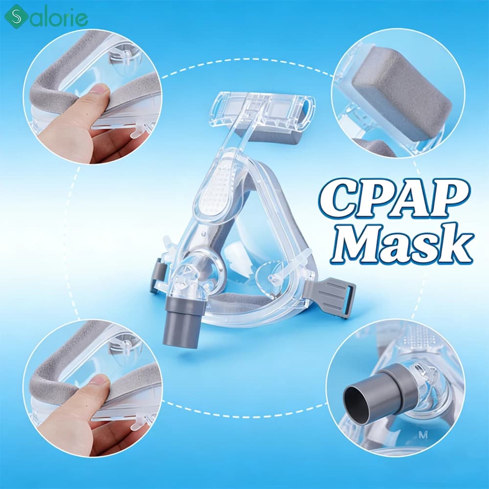 Set Maschera di Ricambio in Memory Foam per CPAP, Maschera Facciale Completa Riutilizzabile Anti-Russamento con Telaio in Silicone e Gomito Inclusi