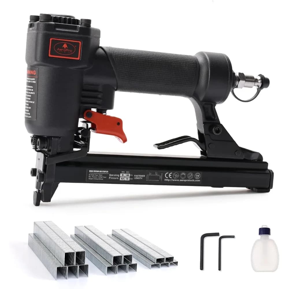 Pistola per punti metallici pneumatica T50JC Cucitrice pneumatica a corona calibro 20 con graffette da 1200 pezzi per tappezzeria lavorazione del legno fai da te