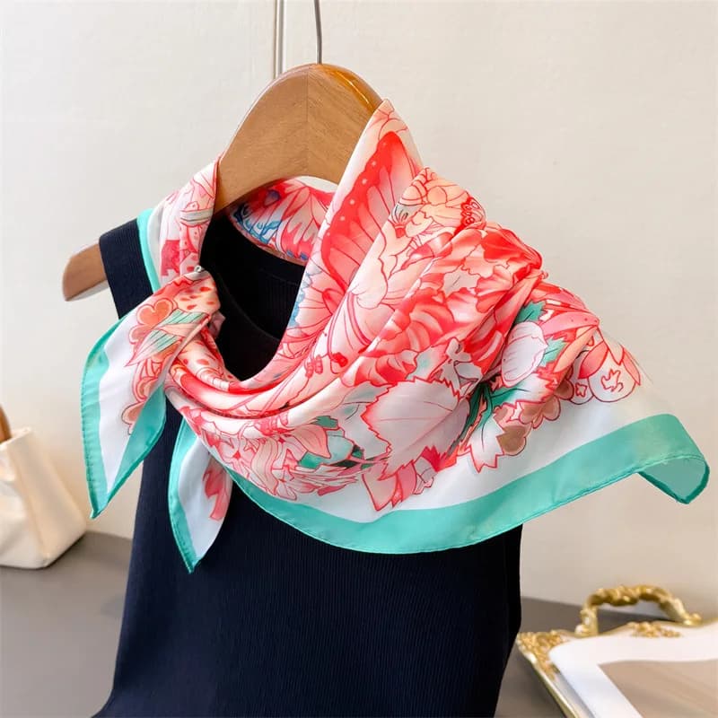 Sciarpa quadrata stampata con farfalle per donna, sciarpe in seta sintetica, bandane, hijab di lusso, foulard elegante, scialle da spiaggia.