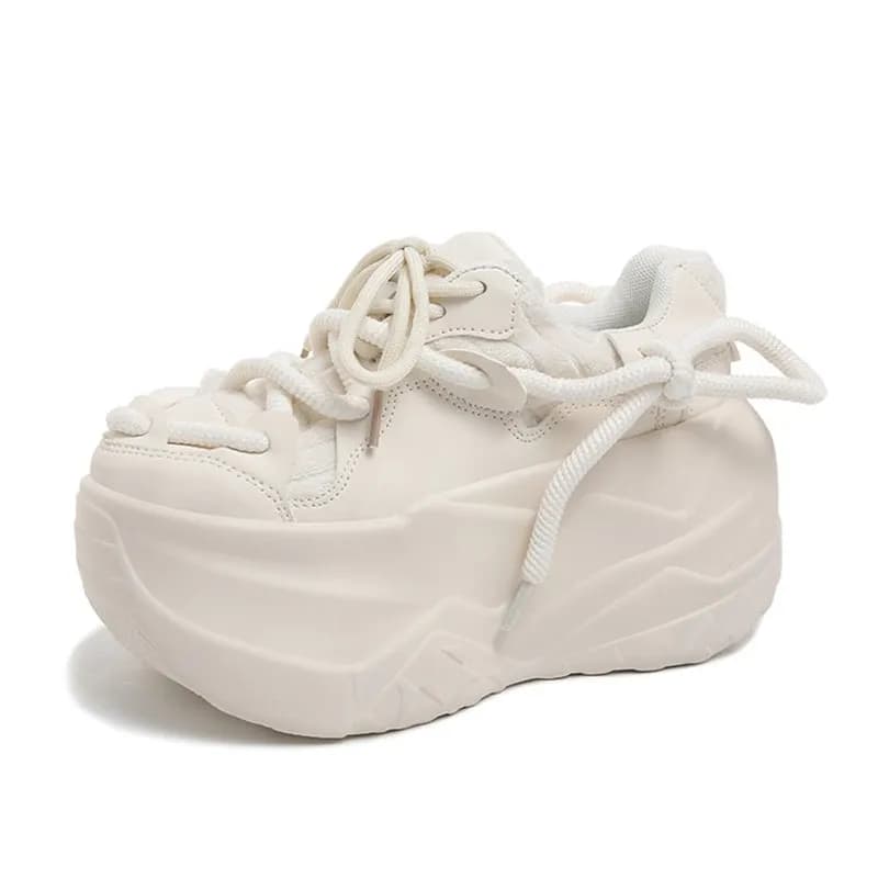 9.5CM White Chunky Sneakers Women Breathable Lace Up High Platform Shoes Woman 2026 Spring Autumn Non-Slip Thick Bottom Sneakers