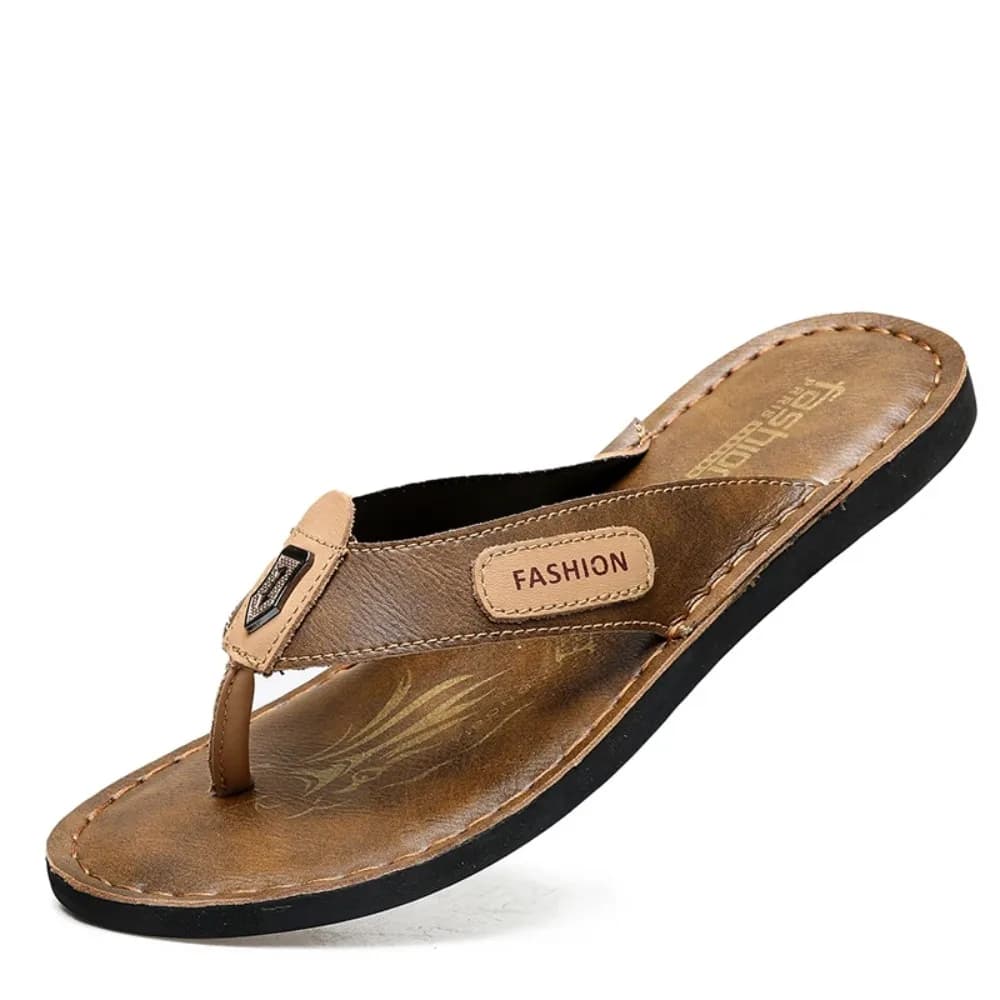 Men's Leather Flip Flops Summer Fashion Non-slip Beach Slippers Casual Flat Sandals for Men Outdoor Walking Shoes Big Size
