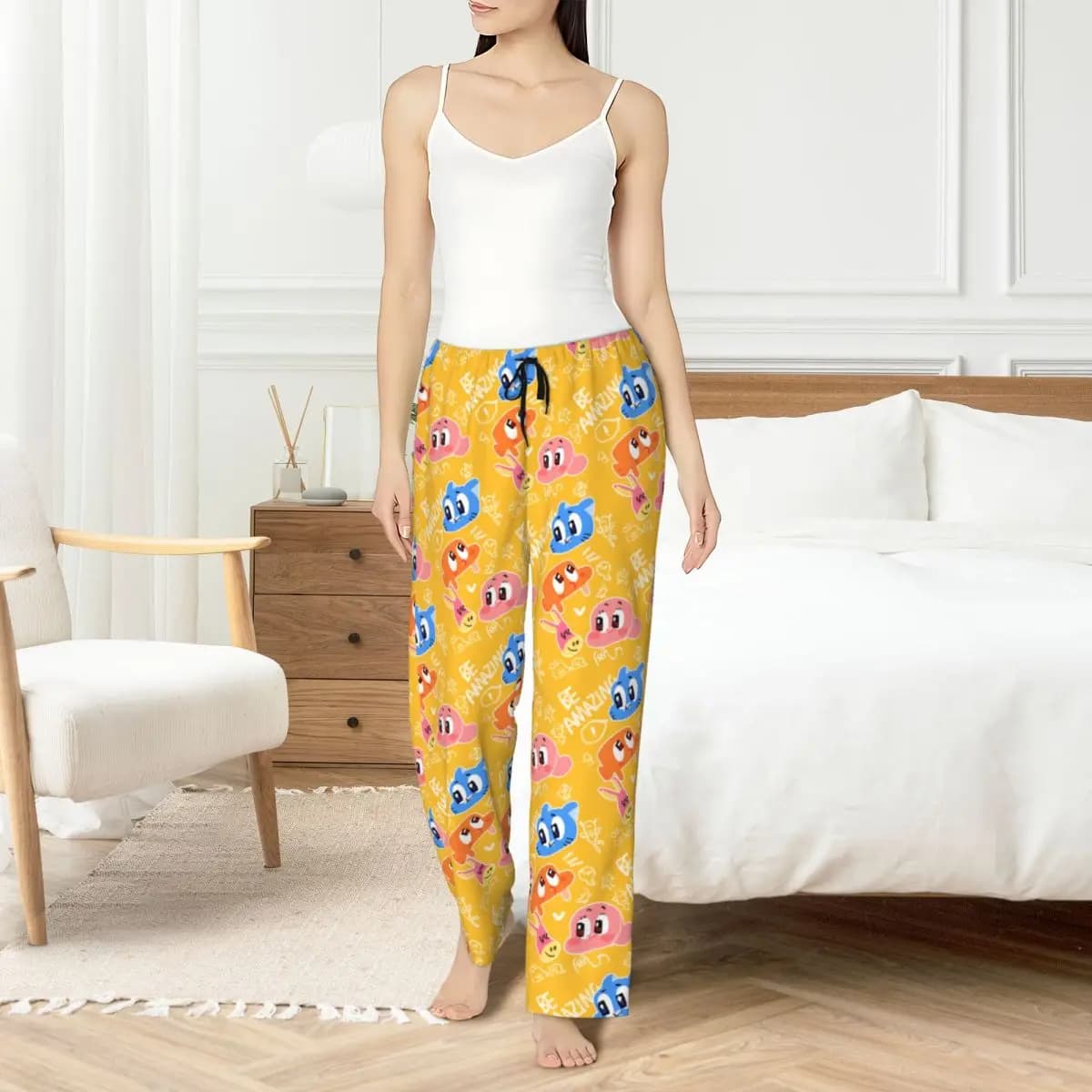 Pantaloni Pigiama Personalizzati con Stampa 'Il Mondo Meraviglioso di Gumball' per Donna, Abbigliamento da Notte con Tasche