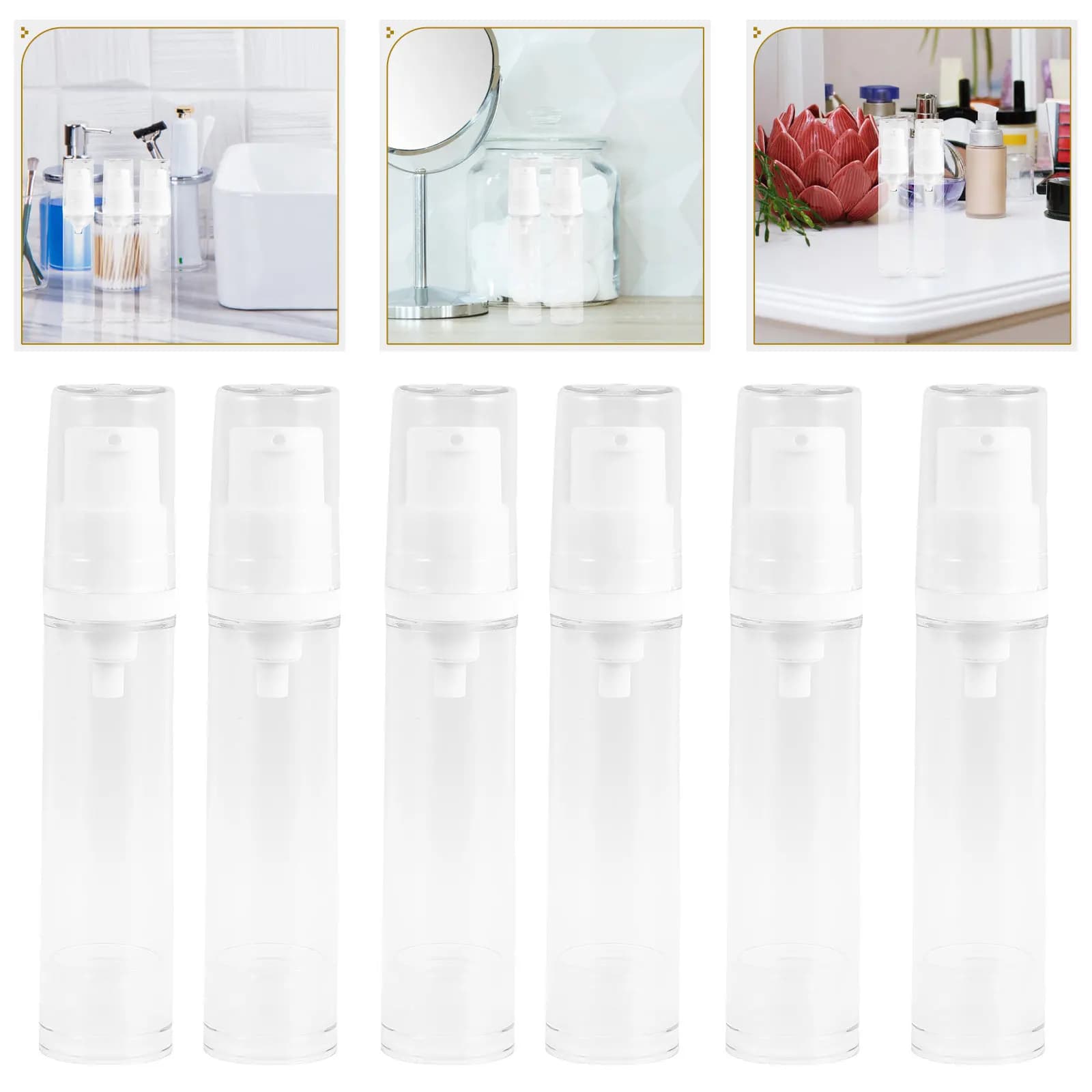 Set di 8 Flaconi Airless da 10ml, Contenitori da Viaggio Ricaricabili per Lozioni, Dispenser Sottovuoto per Creme, Fondotinta, Siero, Balsamo, Scrub, Liquidi