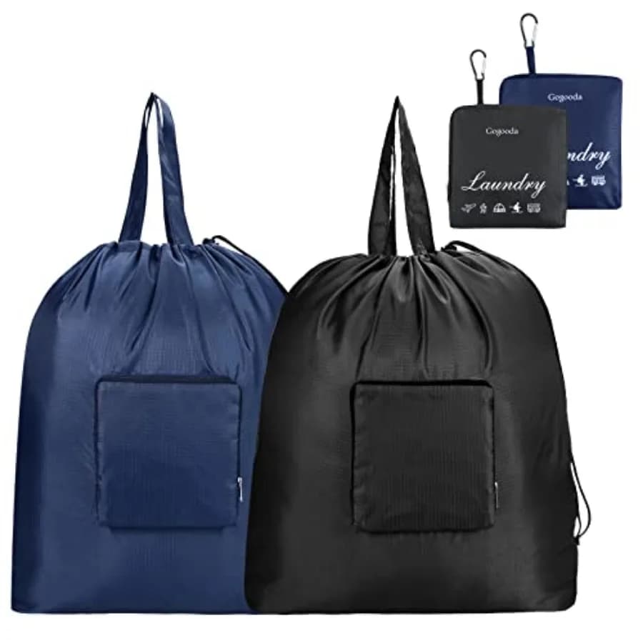 Travel Laundry Bags with Drawstring Closure XL Large Foldable Dirty Clothes bags with Handle Heavy Duty and Washable for Colleg