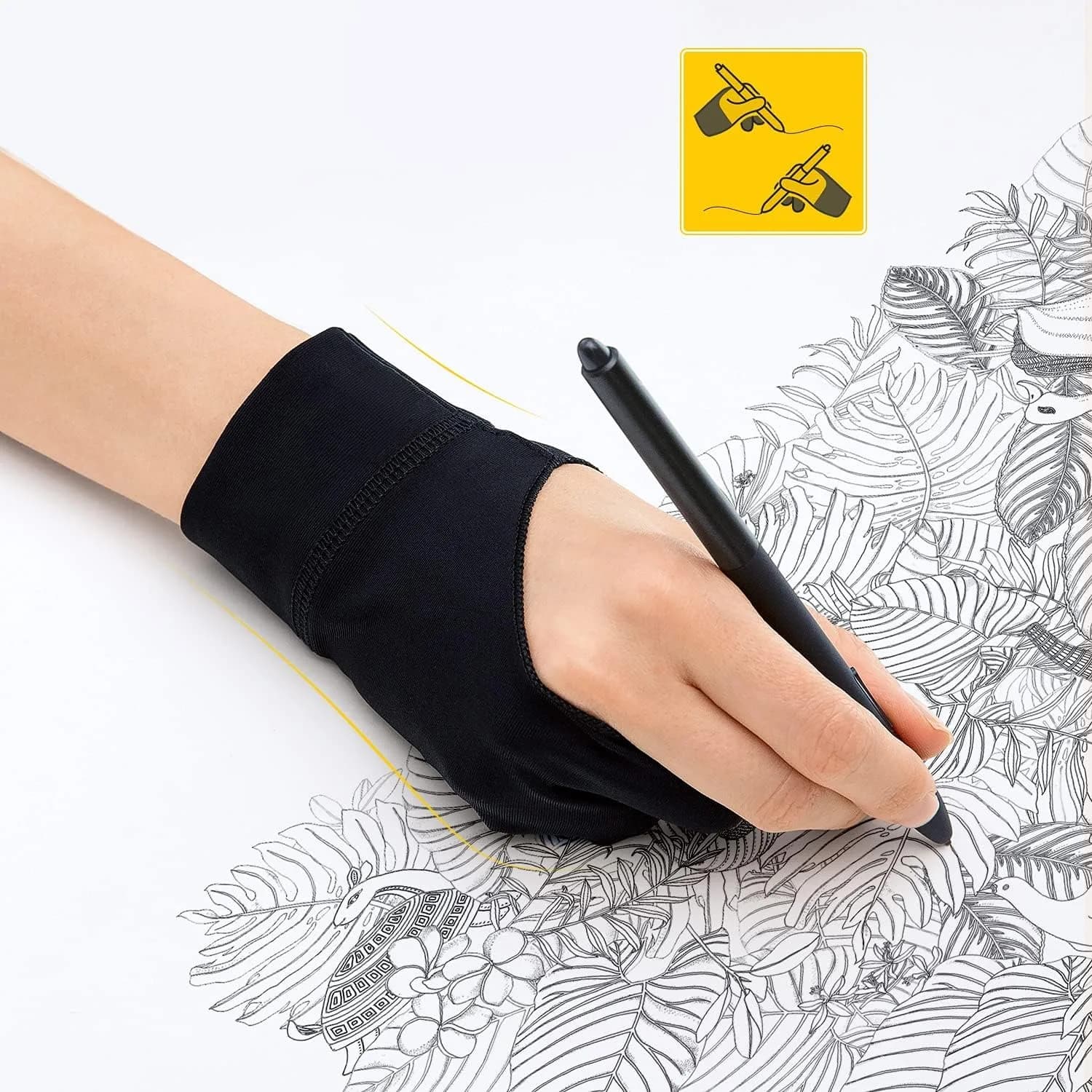 Guanti anti-touch a 2 dita per iPad/tablet da disegno - Guanto per arte digitale con fibra di nylon liscia | Previene le macchie sullo schermo e sulla carta