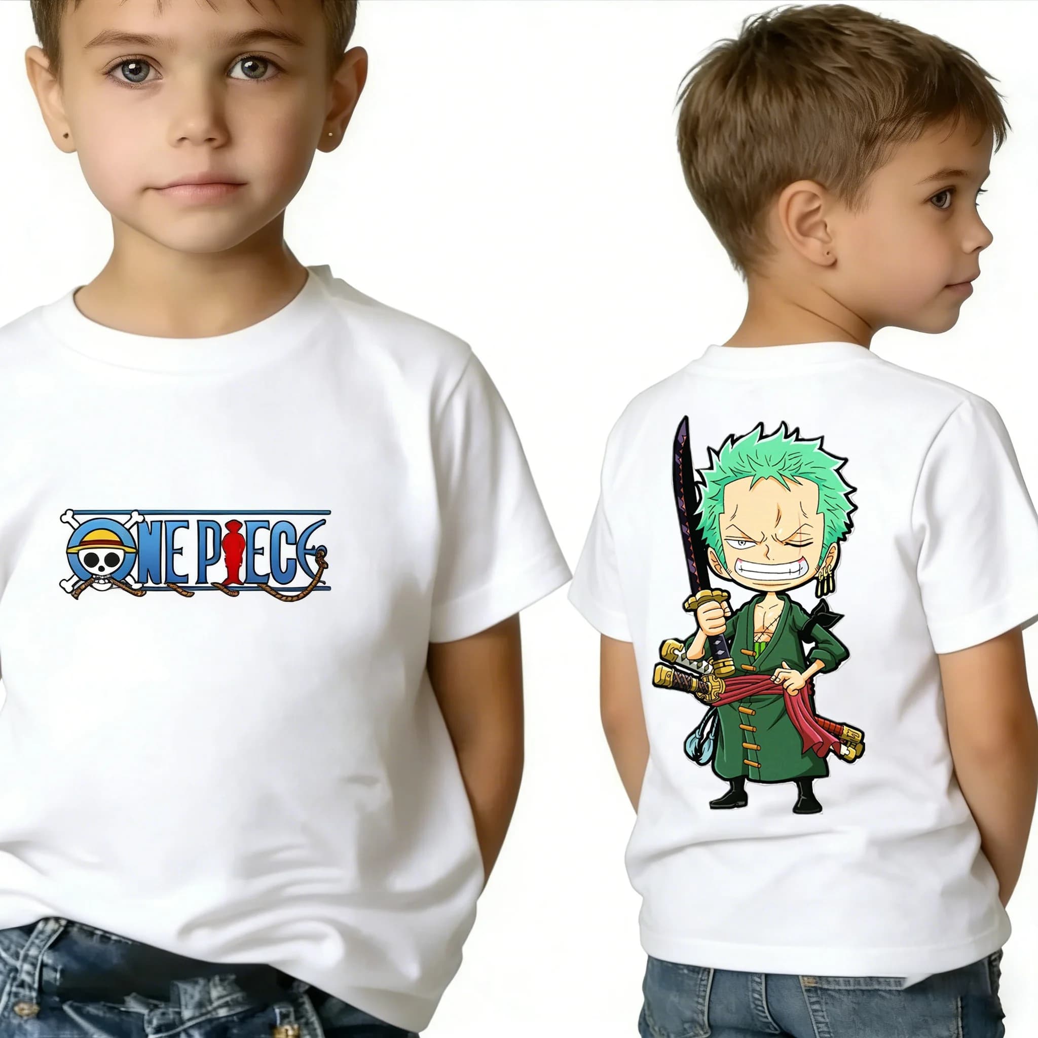 Maglietta One Piece per Bambini e Bambine, T-Shirt Estiva Anime con Luffy, Zoro, Nami, Chopper, Abbigliamento Carino, Magliette Cartoon, Regali di Compleanno