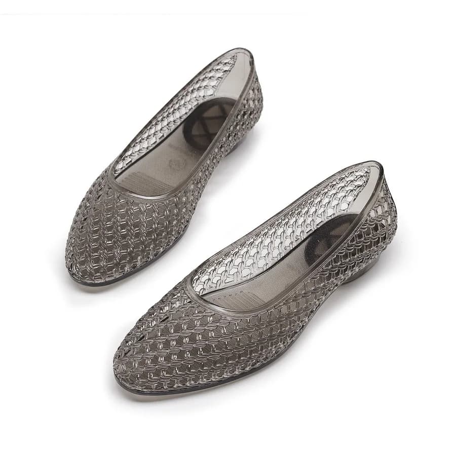 Sandali Vintage Francesi in PVC Intrecciato, Scarpe Basse Trasparenti a Punta per Donna, Calzature Casual Traspiranti con Punta Rotonda per Uso Quotidiano