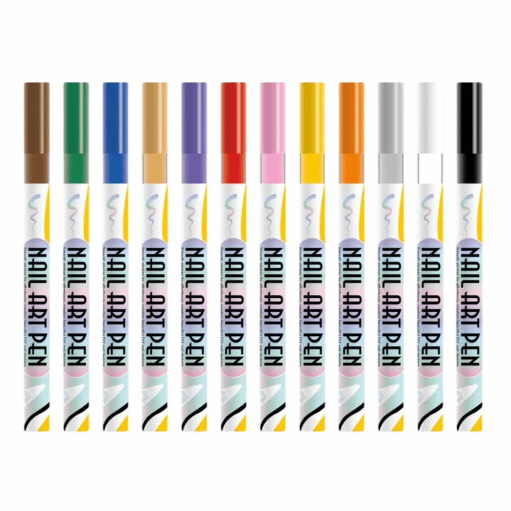Set of 12 3D Nail Art Pens, Waterproof, for Abstract Decorations, Nail Pens with 3D Effect, Fine Point for Drawing and Painting