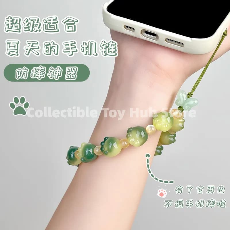 In Stock Gradient Chalcedony Cat Paw Phone Charm Cute Jade Paw Beads Chain Chinese Style Dual Use Bracelet Bag Pendant Lanyard